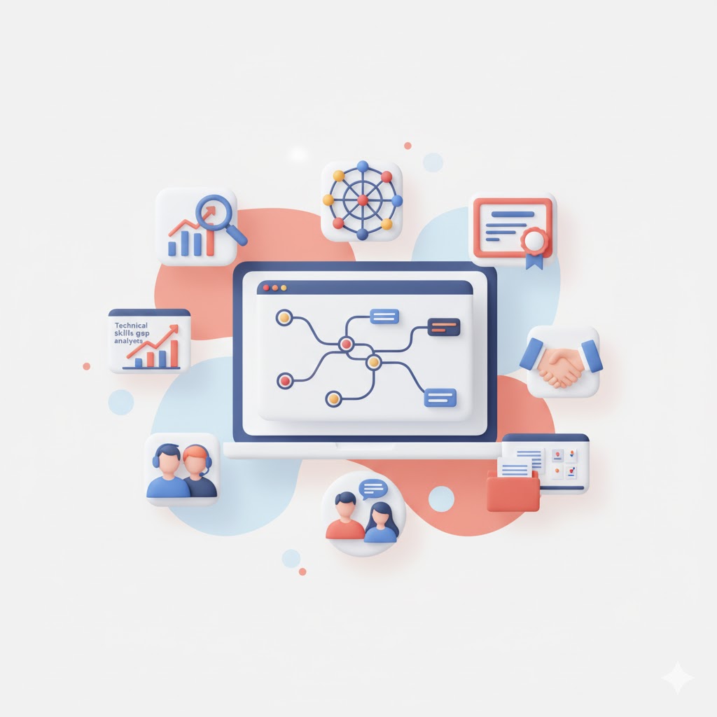 A tech mentor and mentee collaborating on a project